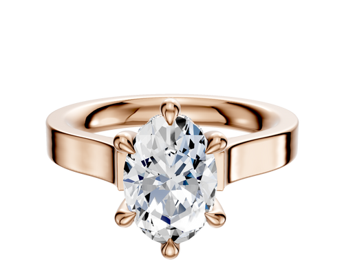 14K Rose Gold 6 Prong Hidden Halo Cathedral Flat 3.0mm Engagement Ring