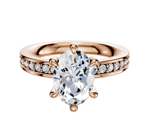 14K Rose Gold 6 Prong Hidden Halo Classic Flat 1-Row-Pave 2.5mm Engagement Ring