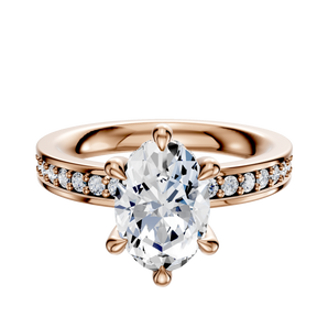 14K Rose Gold 6 Prong Hidden Halo Classic Flat 1-Row-Pave 2.5mm Engagement Ring