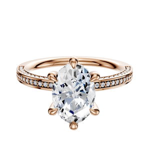 14K Rose Gold 6 Prong Hidden Halo Classic Flat 3-Row-Pave 2.0mm Engagement Ring