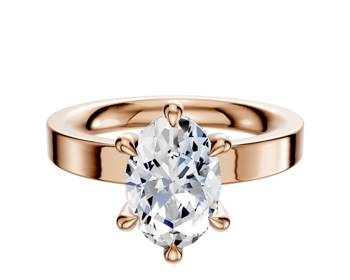 14K Rose Gold 6 Prong Hidden Halo Classic Flat 3.0mm Engagement Ring
