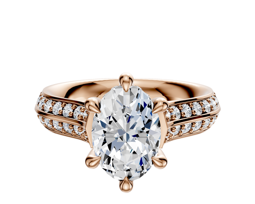 14K Rose Gold 6 Prong Hidden Halo Cathedral Knife Edge 1-Row-Pave 2.5mm Engagement Ring