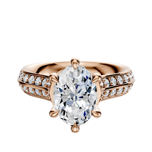 14K Rose Gold 6 Prong Hidden Halo Cathedral Knife Edge 1-Row-Pave 2.5mm Engagement Ring