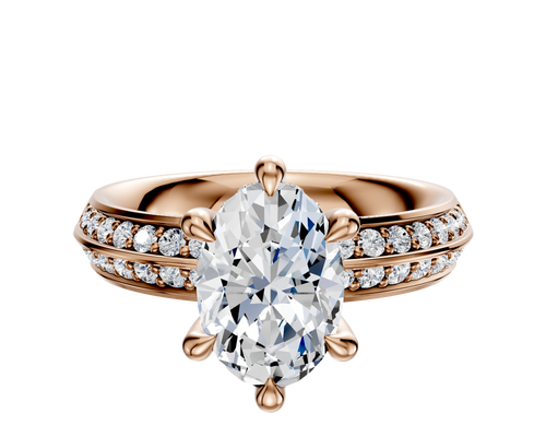 14K Rose Gold 6 Prong Hidden Halo Classic Knife Edge 1-Row-Pave 2.5mm Engagement Ring