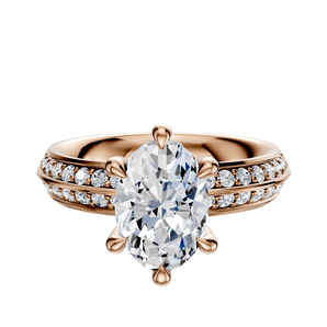 14K Rose Gold 6 Prong Hidden Halo Classic Knife Edge 1-Row-Pave 2.5mm Engagement Ring