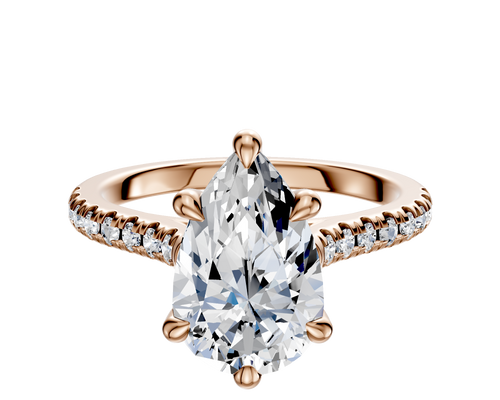 14K Rose Gold 6 Prong Hidden Halo Cathedral Dome 1-Row-Pave 2.5mm Engagement Ring