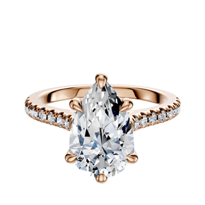 14K Rose Gold 6 Prong Hidden Halo Cathedral Dome 1-Row-Pave 2.5mm Engagement Ring