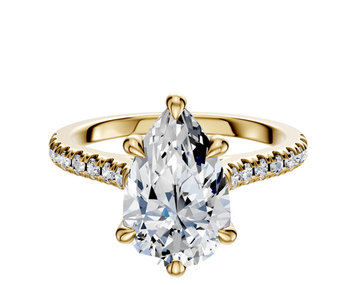 14K Yellow Gold 6 Prong Hidden Halo Cathedral Dome 1-Row-Pave 2.5mm Engagement Ring