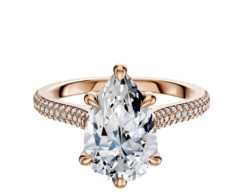 14K Rose Gold 6 Prong Hidden Halo Cathedral Dome 3-Row-Pave 2.0mm Engagement Ring