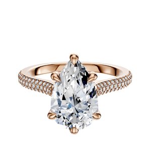 14K Rose Gold 6 Prong Hidden Halo Cathedral Dome 3-Row-Pave 2.0mm Engagement Ring