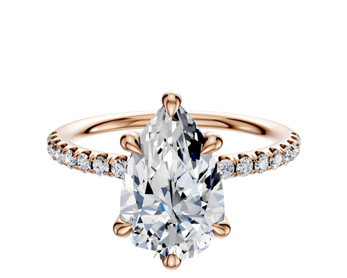 14K Rose Gold 6 Prong Hidden Halo Classic Dome 1-Row-Pave 2.5mm Engagement Ring