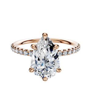 14K Rose Gold 6 Prong Hidden Halo Classic Dome 1-Row-Pave 2.5mm Engagement Ring