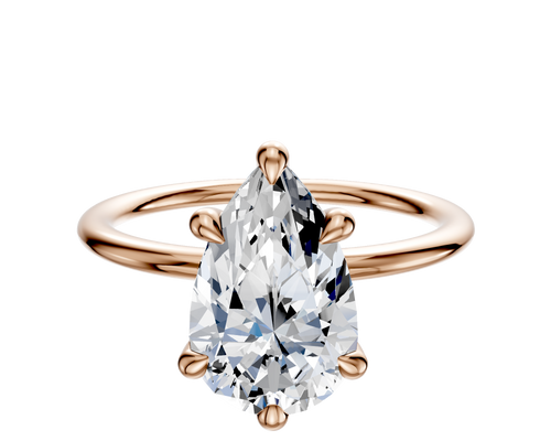 14K Rose Gold 6 Prong Hidden Halo Classic Dome 1.5mm Engagement Ring