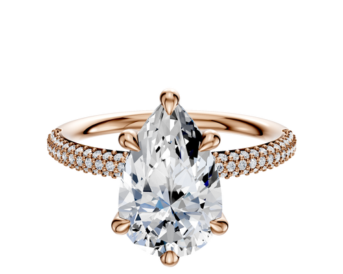 14K Rose Gold 6 Prong Hidden Halo Classic Dome 3-Row-Pave 2.0mm Engagement Ring