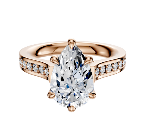 14K Rose Gold 6 Prong Hidden Halo Cathedral Flat 1-Row-Pave 2.5mm Engagement Ring