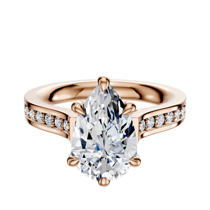 14K Rose Gold 6 Prong Hidden Halo Cathedral Flat 1-Row-Pave 2.5mm Engagement Ring