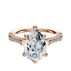 14K Rose Gold 6 Prong Hidden Halo Cathedral Flat 3-Row-Pave 2.0mm Engagement Ring