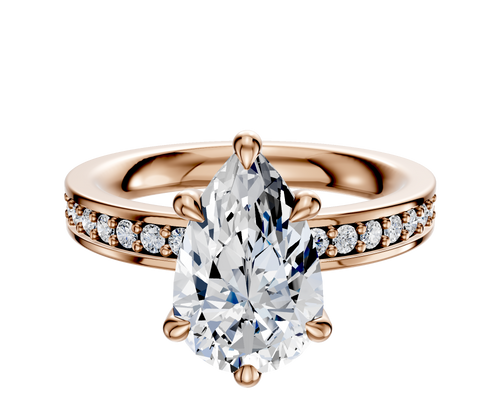 14K Rose Gold 6 Prong Hidden Halo Classic Flat 1-Row-Pave 2.5mm Engagement Ring