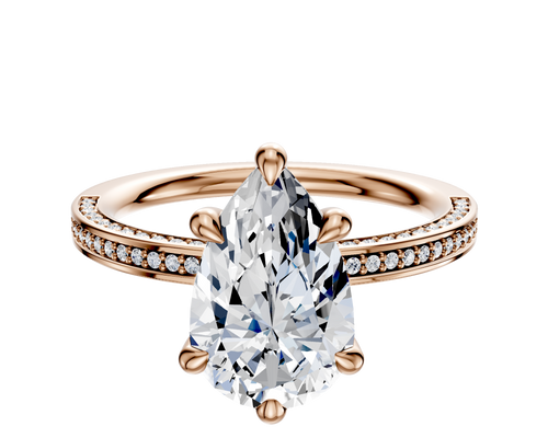 14K Rose Gold 6 Prong Hidden Halo Classic Flat 3-Row-Pave 2.0mm Engagement Ring