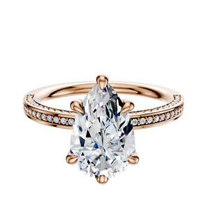 14K Rose Gold 6 Prong Hidden Halo Classic Flat 3-Row-Pave 2.0mm Engagement Ring