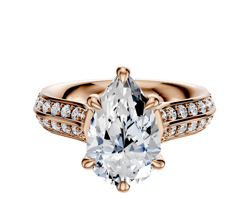 14K Rose Gold 6 Prong Hidden Halo Cathedral Knife Edge 1-Row-Pave 2.5mm Engagement Ring