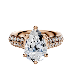 14K Rose Gold 6 Prong Hidden Halo Cathedral Knife Edge 1-Row-Pave 2.5mm Engagement Ring