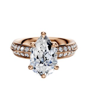 14K Rose Gold 6 Prong Hidden Halo Classic Knife Edge 1-Row-Pave 2.5mm Engagement Ring