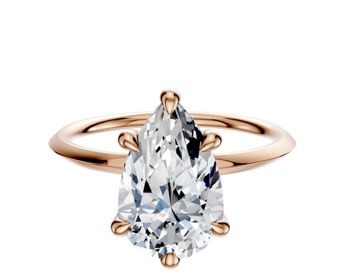 14K Rose Gold 6 Prong Hidden Halo Classic Knife Edge 1.5mm Engagement Ring