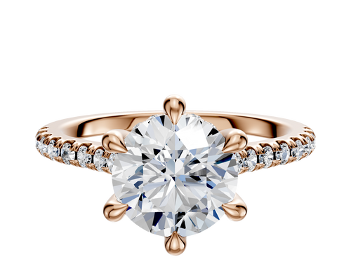 14K Rose Gold 6 Prong Hidden Halo Cathedral Dome 1-Row-Pave 2.5mm Engagement Ring