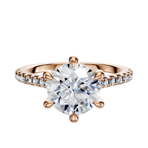 14K Rose Gold 6 Prong Hidden Halo Cathedral Dome 1-Row-Pave 2.5mm Engagement Ring