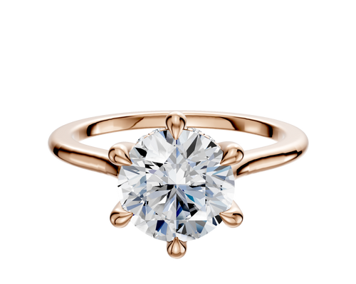 14K Rose Gold 6 Prong Hidden Halo Cathedral Dome 1.5mm Engagement Ring