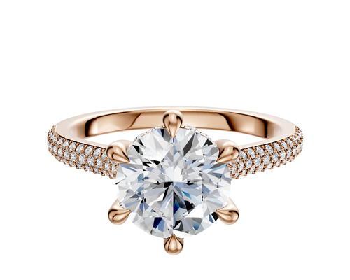14K Rose Gold 6 Prong Hidden Halo Cathedral Dome 3-Row-Pave 2.0mm Engagement Ring