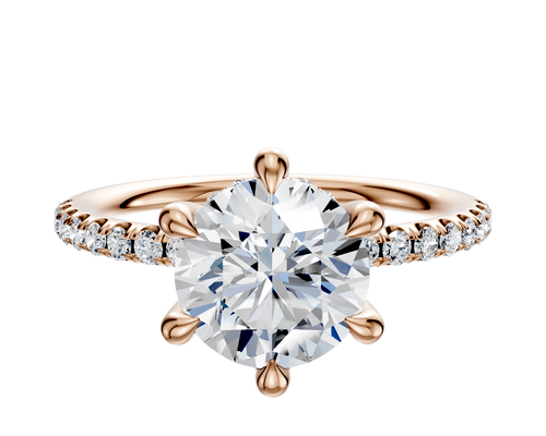 14K Rose Gold 6 Prong Hidden Halo Classic Dome 1-Row-Pave 2.5mm Engagement Ring