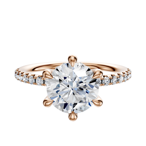 14K Rose Gold 6 Prong Hidden Halo Classic Dome 1-Row-Pave 2.5mm Engagement Ring