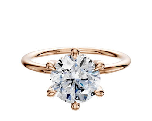 14K Rose Gold 6 Prong Hidden Halo Classic Dome 1.5mm Engagement Ring