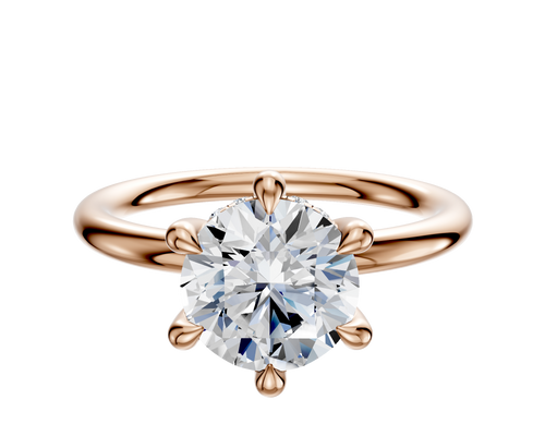 14K Rose Gold 6 Prong Hidden Halo Classic Dome 2.0mm Engagement Ring