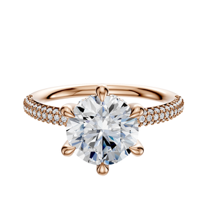 14K Rose Gold 6 Prong Hidden Halo Classic Dome 3-Row-Pave 2.0mm Engagement Ring
