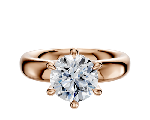 14K Rose Gold 6 Prong Hidden Halo Classic Dome 4.0mm Engagement Ring