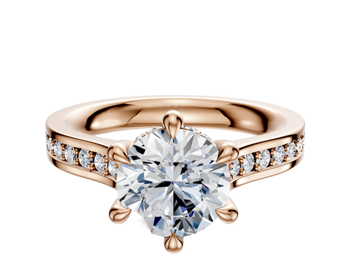 14K Rose Gold 6 Prong Hidden Halo Cathedral Flat 1-Row-Pave 2.5mm Engagement Ring