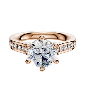 14K Rose Gold 6 Prong Hidden Halo Cathedral Flat 1-Row-Pave 2.5mm Engagement Ring