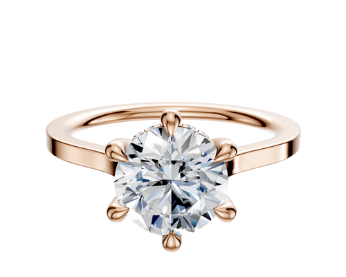 14K Rose Gold 6 Prong Hidden Halo Cathedral Flat 1.5mm Engagement Ring