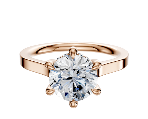 14K Rose Gold 6 Prong Hidden Halo Cathedral Flat 2.0mm Engagement Ring