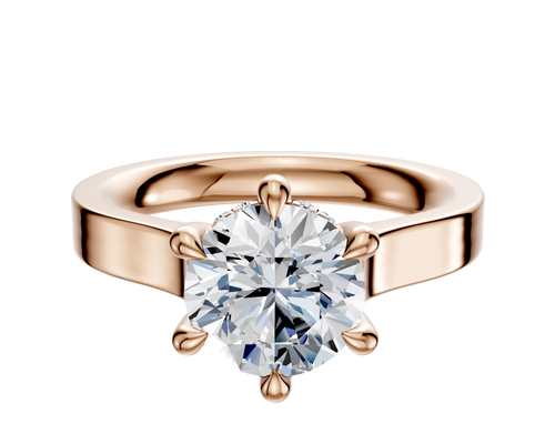 14K Rose Gold 6 Prong Hidden Halo Cathedral Flat 3.0mm Engagement Ring