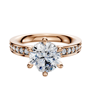 14K Rose Gold 6 Prong Hidden Halo Classic Flat 1-Row-Pave 2.5mm Engagement Ring