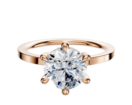 14K Rose Gold 6 Prong Hidden Halo Classic Flat 1.5mm Engagement Ring