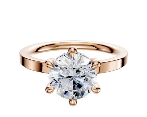 14K Rose Gold 6 Prong Hidden Halo Classic Flat 2.0mm Engagement Ring