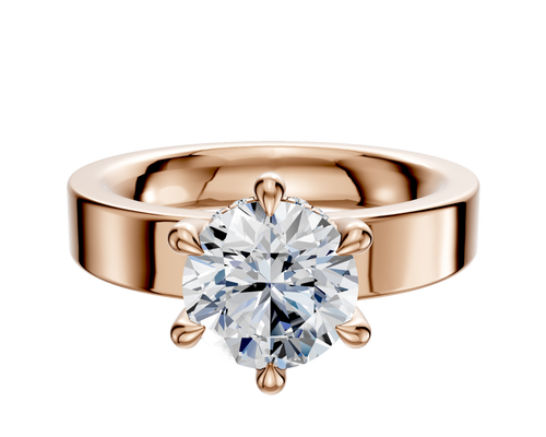 14K Rose Gold 6 Prong Hidden Halo Classic Flat 4.0mm Engagement Ring
