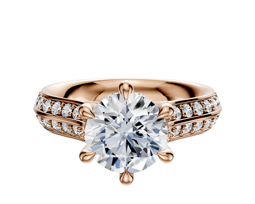 14K Rose Gold 6 Prong Hidden Halo Cathedral Knife Edge 1-Row-Pave 2.5mm Engagement Ring