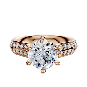 14K Rose Gold 6 Prong Hidden Halo Cathedral Knife Edge 1-Row-Pave 2.5mm Engagement Ring