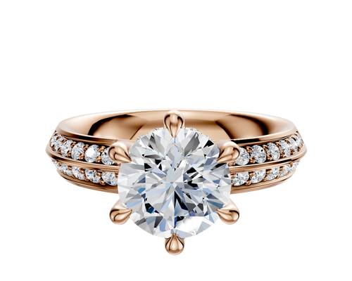 14K Rose Gold 6 Prong Hidden Halo Classic Knife Edge 1-Row-Pave 2.5mm Engagement Ring